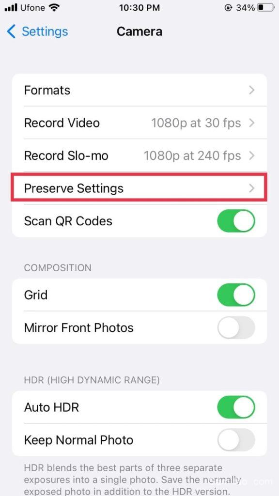 Cài đặt bảo tồn Camera iPhone