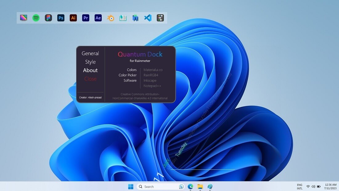 Quantum Dock cho chế độ xem Rainmeter trên máy tính để bàn Windows.