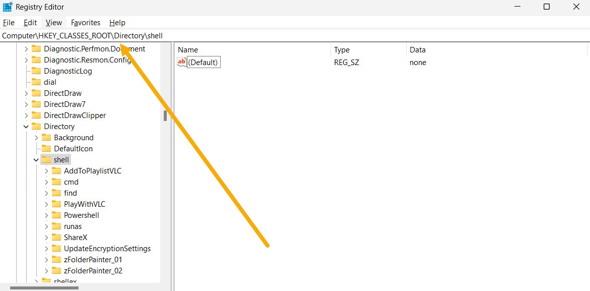 Điều hướng đến vị trí trong Registry Editor.