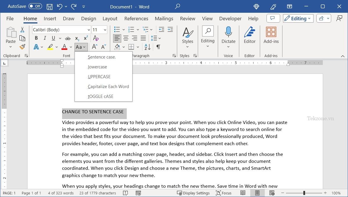 Thay đổi tùy chọn Case trong Word