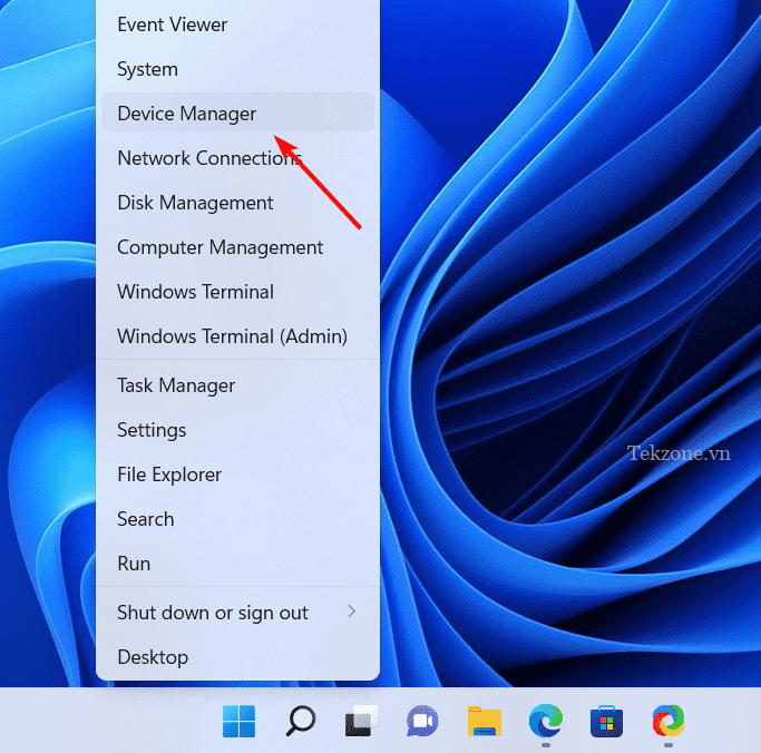 Mở Trình quản lý thiết bị bằng cách nhấp chuột phải vào menu Bắt đầu và chọn nó