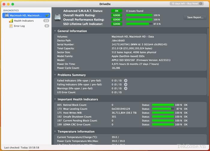 Kiểm tra sức khỏe SSD bằng Drivedx
