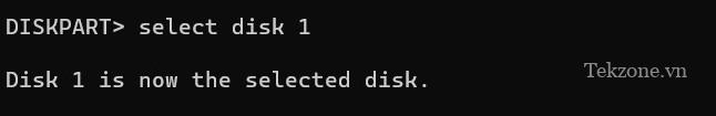 Nhập select disk theo sau là số ổ đĩa USB  trong PowerShell.