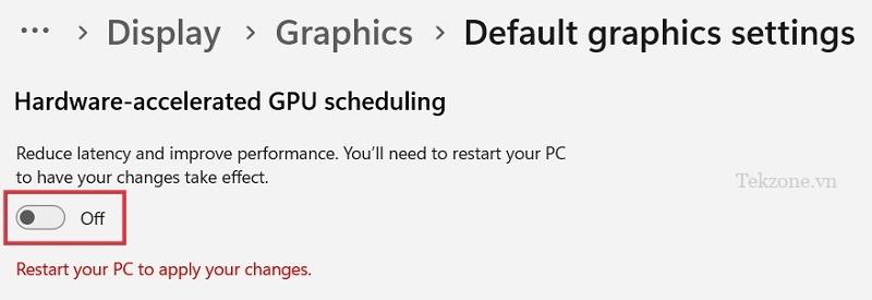 Tắt tùy chọn "Lập lịch GPU được tăng tốc phần cứng" thông qua Cài đặt Windows.