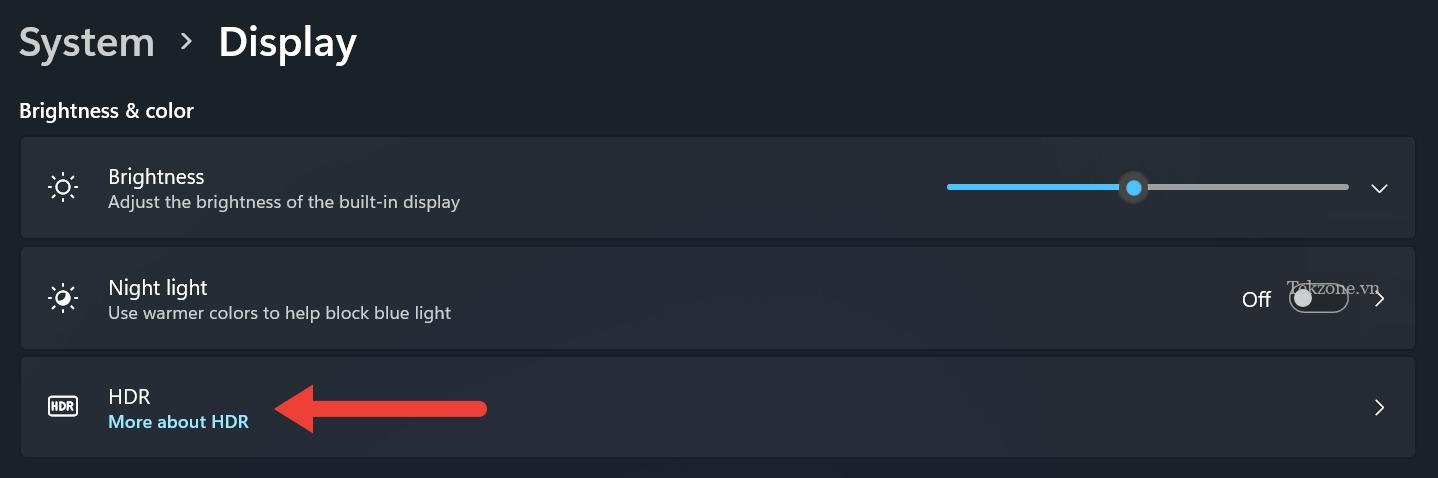 Chọn tùy chọn HDR trong Cài đặt hiển thị của Windows.