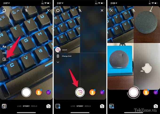 Tạo ảnh ghép lưới bằng cách sử dụng bố cục câu chuyện trên Instagram