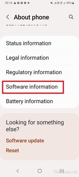 Nhấp vào "Thông tin phần mềm" trong Giới thiệu về điện thoại của thiết bị Android.