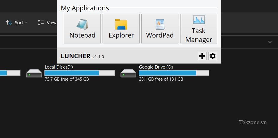 Thanh ứng dụng trình khởi chạy được đặt chồng lên trên chế độ xem File Explorer.