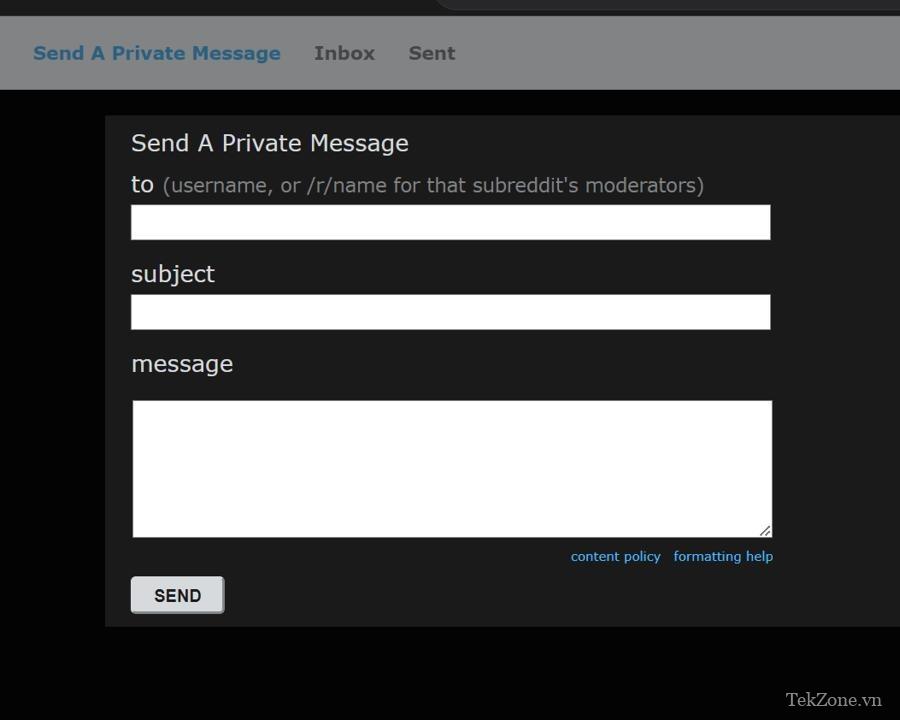 Reddit Dark Mode Tạo trang tin nhắn riêng tư mới