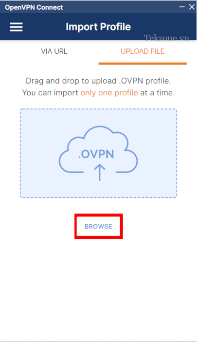 Ảnh chụp màn hình hiển thị nút Duyệt cho ứng dụng khách OpenVPN.