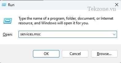 Nhập "services.msc" trong cửa sổ Run.