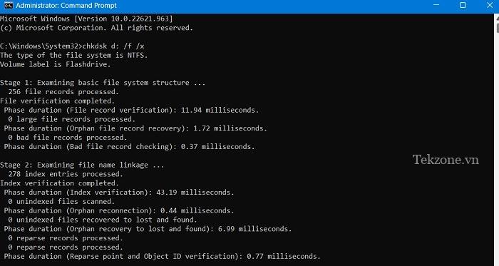 Lệnh Chkdsk USB không thể định dạng được