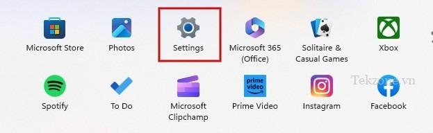 Mở ứng dụng Cài đặt trong Windows từ menu Bắt đầu.