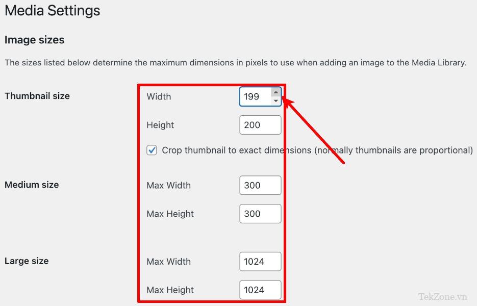 Cài đặt phương tiện WordPress Kích thước hình ảnh