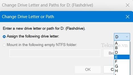 Chọn "E"' làm ký tự ổ đĩa cho ổ USB và gán nó.