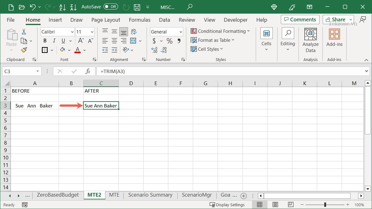 Khoảng trống bị cắt trong Excel