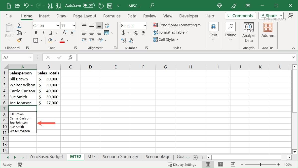 Danh sách thả xuống trong Excel