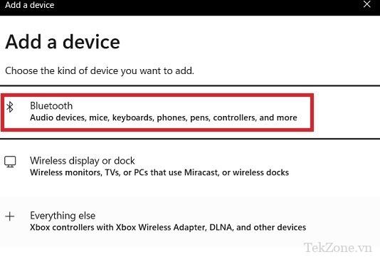 Nhấp vào "Bluetooth" trong "Thêm thiết bị" trong Windows 11.