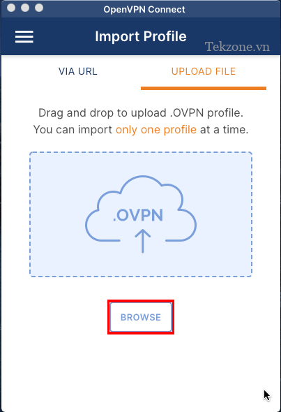 Ảnh chụp màn hình làm nổi bật nút "Duyệt" cho ứng dụng khách OpenVPN.