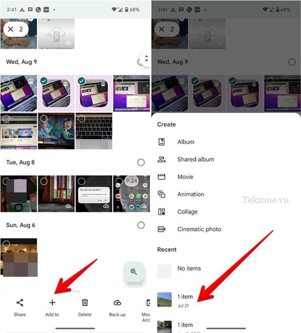 Google Photos Điện thoại Thêm ảnh vào album