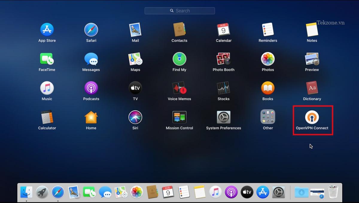 Ảnh chụp màn hình hiển thị ứng dụng khách OpenVPN trong Launchpad.
