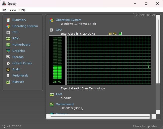 Cửa sổ xem trước chương trình Speccy.