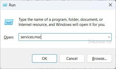 Mở ứng dụng Dịch vụ qua cửa sổ Run.