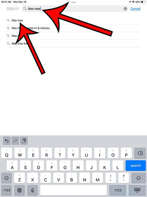 tìm kiếm ứng dụng HBO Max trên iPad