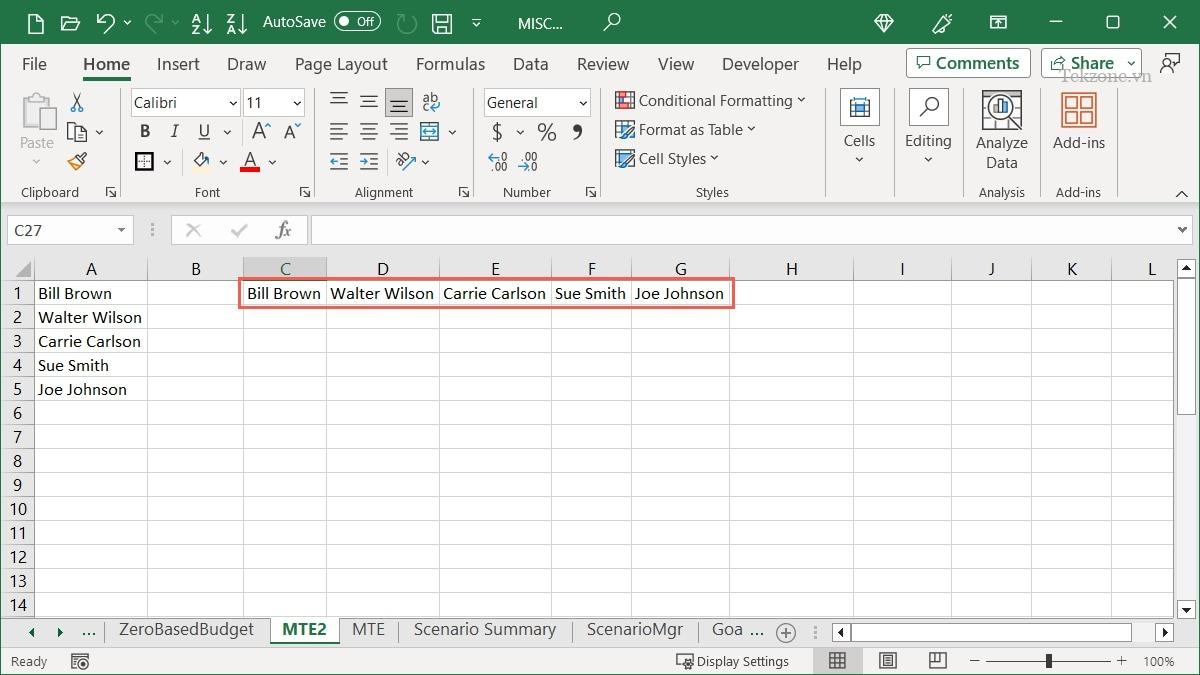 Các ô được chuyển đổi trong Excel