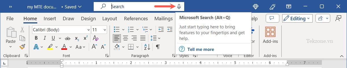 Thanh tìm kiếm Biểu tượng micrô trong Word