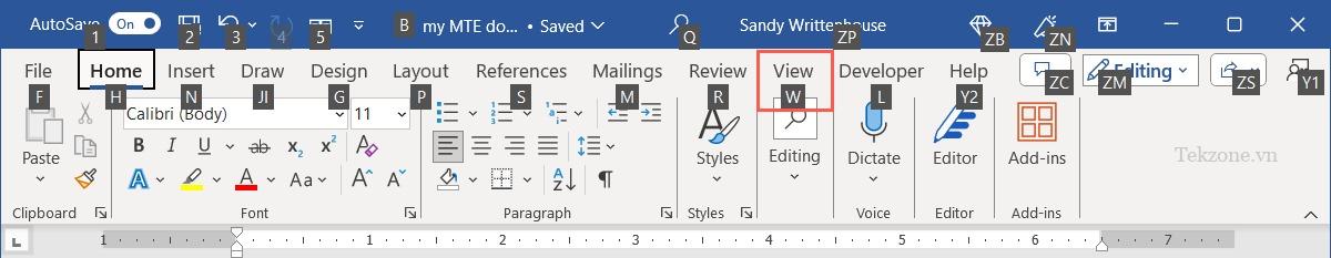 Mẹo phím với W cho tab Xem trong Word