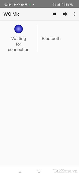 Ứng dụng WO Mic Android đang chờ kết nối ở chế độ truyền tải Bluetooth.