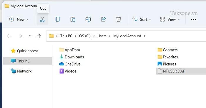 Định vị tệp NTUSER.DAT bên dưới Người dùng trong "C:/."
