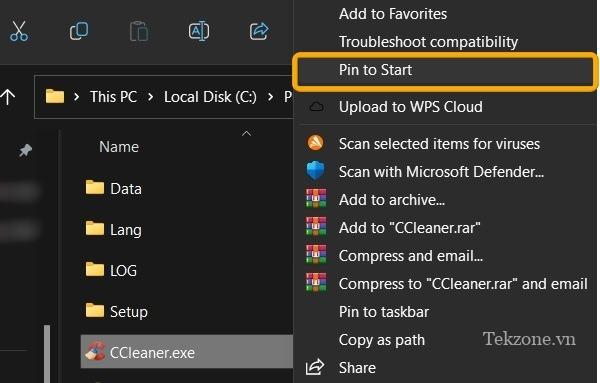 Nhấp vào tùy chọn "Ghim để bắt đầu" từ menu ngữ cảnh.