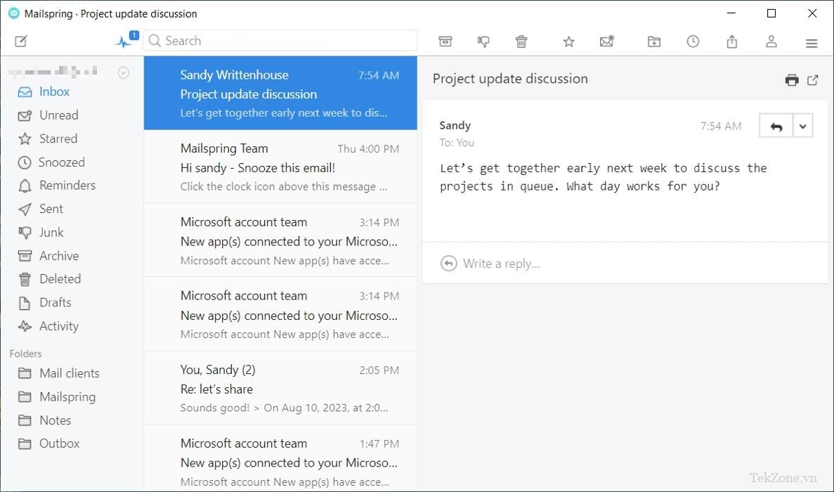 Hộp thư đến Mailspring trên Windows