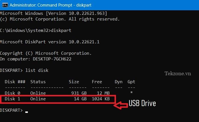 USB Diskpart không thể định dạng được và danh sách ổ đĩa đã được xác định