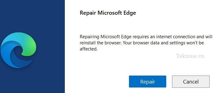 Nhấp vào nút "Sửa chữa" trong cửa sổ "Sửa chữa Microsoft Edge".