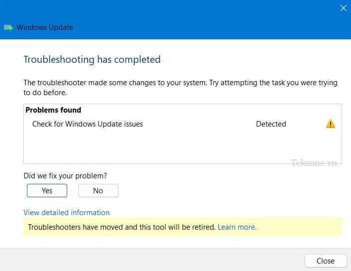 Trình khắc phục sự cố Windows Update đã phát hiện sự cố trên thiết bị .
