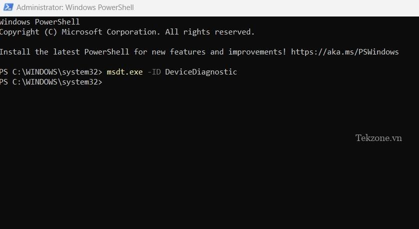 Chạy lệnh Chẩn đoán thiết bị trong cửa sổ PowerShell.