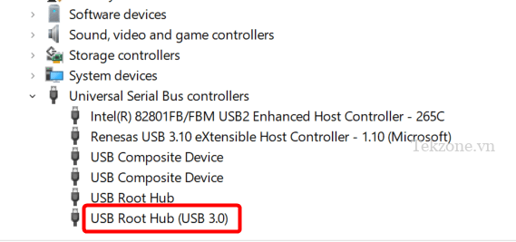 Gỡ cài đặt USB Root Hub 3.0