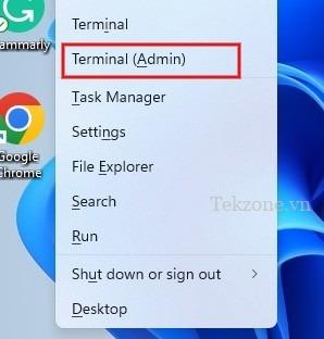 Nhấn Win + X và chọn "Terminal (admin)"