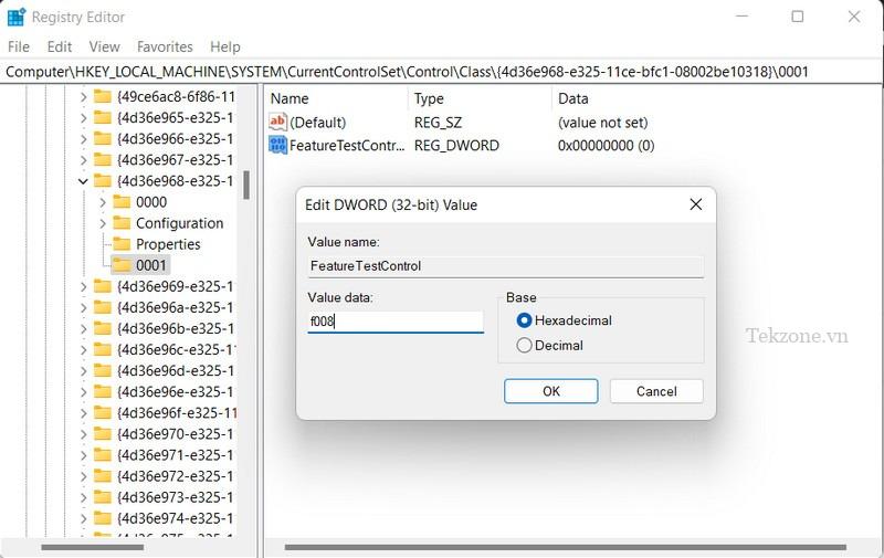 Thay đổi giá trị của khóa "Featuretestcontrol" trong Registry Editor.