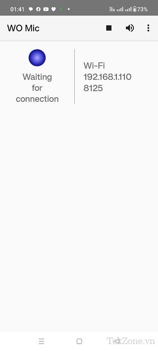 Thông báo "Đang chờ kết nối" trong ứng dụng WO Mic.