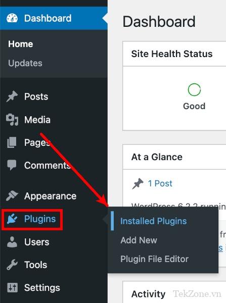Menu WordPress Plugin Plugin đã cài đặt