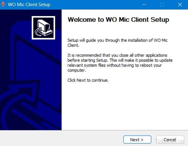Thiết lập máy khách WO Mic với bước cài đặt ban đầu trên Windows.