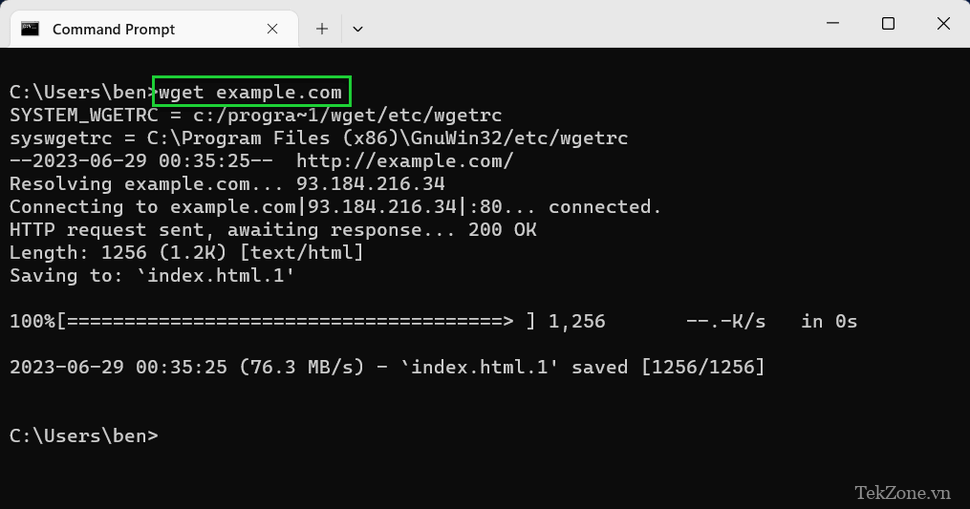 Tải xuống tệp từ dòng lệnh Windows bằng Wget