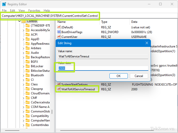 đặt waittokillservicetimeout thành 2000