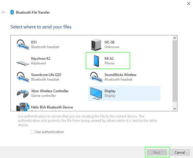 Chia sẻ tệp qua Bluetooth của Windows 10
