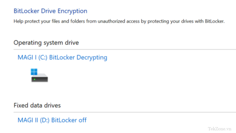 Bật hoặc tắt mã hóa Bitlocker trong Windows